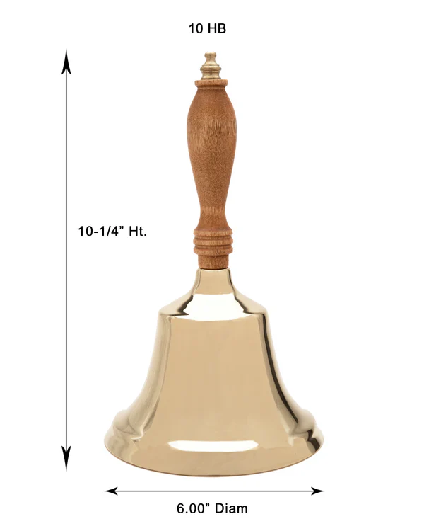10 1/4" Brass Hand Bell - School Bell (10HB) - Image 4