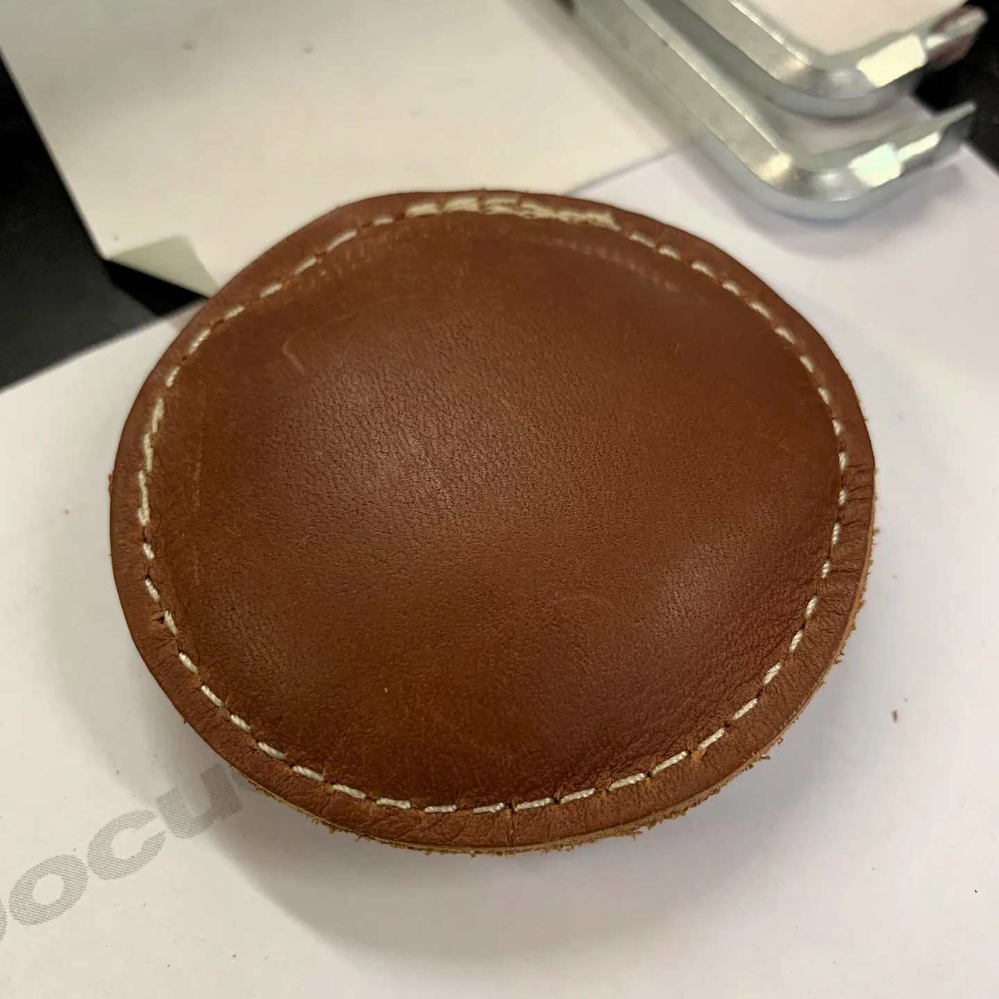 2-1/2" Circle Shot-Filled Leather (Map) Paperweight (148-LW) - Image 3