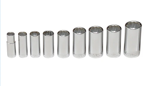 3/8" Drive 9 Piece 12 Point Deep Socket Set 3/8" - 7/8" (300WR)