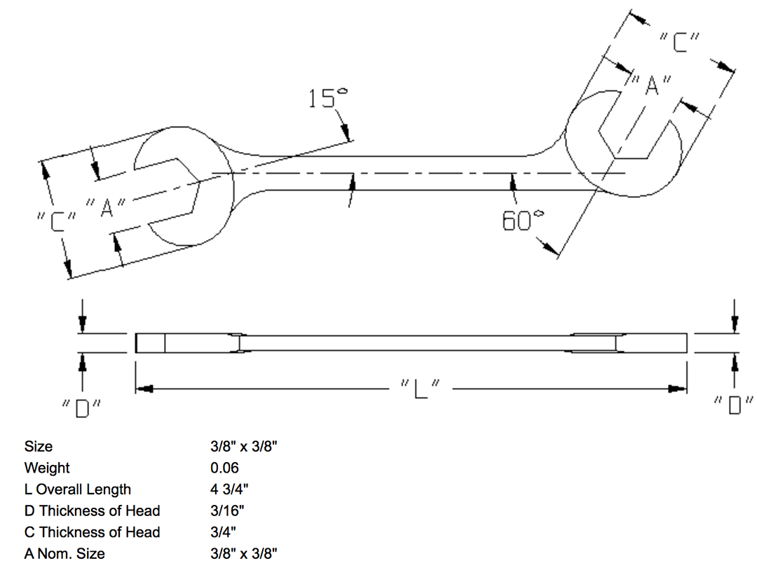 Wright 3/8" x 3/8" Open End Wrench Double Angle 15 & 60 Degree (1362WR) - Image 3