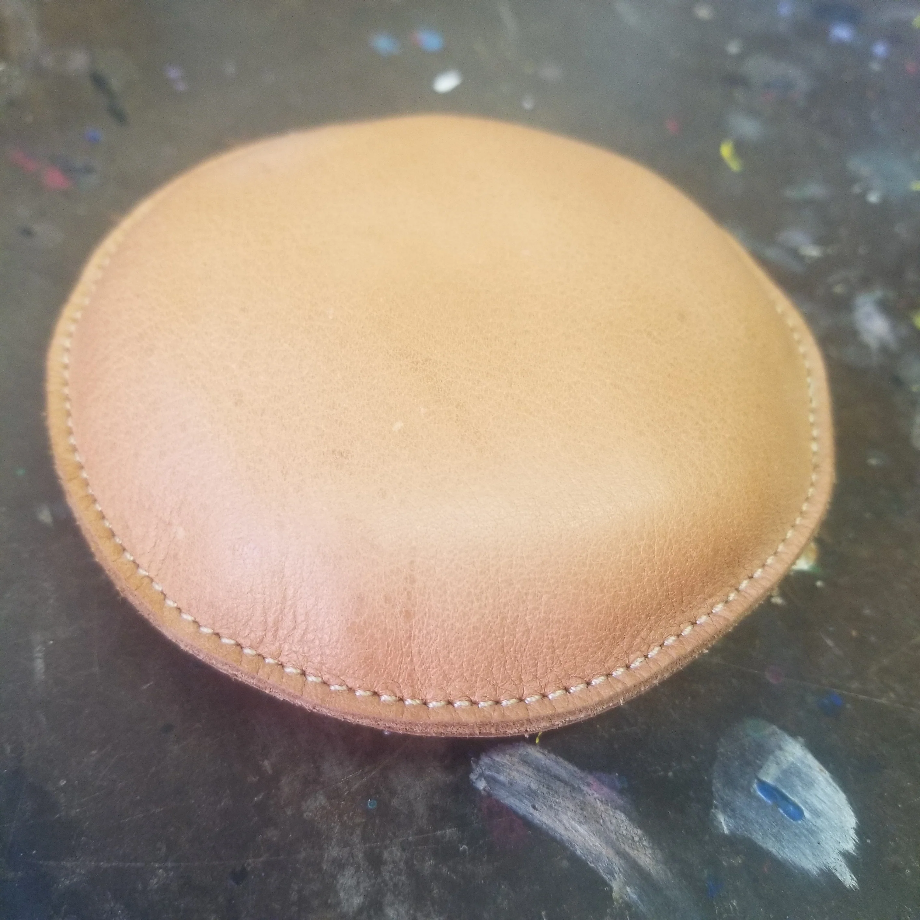 4" Circle Shot Filled Leather (Map) Paperweight (150-LW) - Image 4