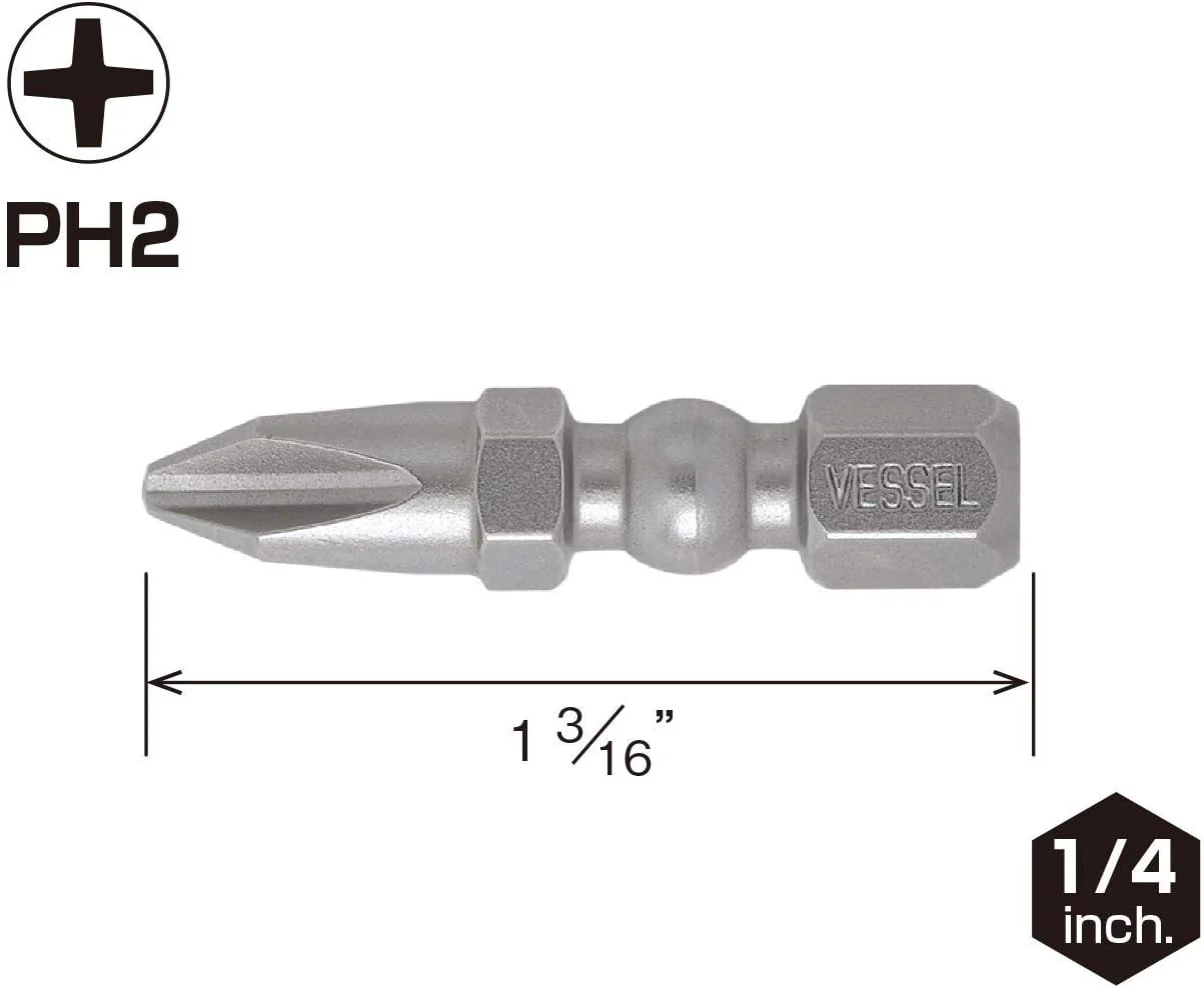 5 Pc Vessel Impact Ball Torsion Bit #2 Phillips w/ MAG Charge Holder (IBMG30PH2K5) - Image 3