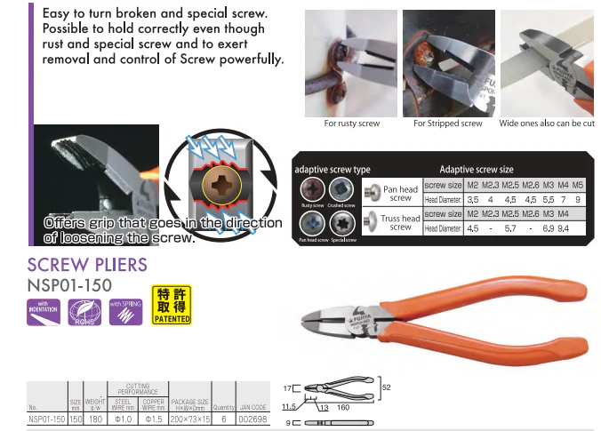 Fujiya 150mm Screw Removal Pliers (NSP01-150) - Image 6